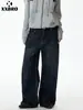 Ropa Mu Xi # Pantalones de pierna ancha con bigotes retro de moda estilo americano, pantalones vaqueros de articulación de bambú, pantalones rectos versátiles para hombres y mujeres