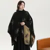 Xale de Viagem Literária e Artística Cidade Aquática de Jiangnan Outono e Inverno Caxemira Imitada Cachecol Tricotado Fenda Pintura a Óleo Capa Casaco