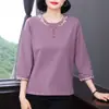 Camiseta de Manga Longa de Primavera para Mulheres 2025 Novas Blusas para Mães de Meia-Idade e Idosas Roupas de Outono Peças de Fora Camisas de Base Fashion