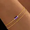 Pulsera de Piedra de Nacimiento de Diciembre Transfronteriza de Aliexpress Diseño Cuadrado Sencillo y Único de Nicho Joyería de Cadena Fina de Doble Capa para Mujer