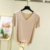 Camiseta Feminina Casual Transfronteiriça com Decote V Primavera Camiseta Básica Interna Modal Verão Roupa Externa Casual para Casa Manga Curta