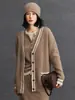 Cárdigan de Punto de Cachemira para Mujer con Bloques de Color, Holgado, Casual, Estilo Universitario, Otoño e Invierno, Nuevo, Versátil, Estilo Relajado, Prendas de Punto