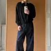 Look boyish estilo japonês de outono, falso duas peças, modelagem solta, versátil, gola semiaberta, moletom pulôver, top unissex