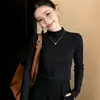 Suéter de punto con textura de cuello semi-alto para mujer, capa interior elegante de alta gama para otoño, se puede usar como capa exterior, top ajustado y favorecedor