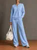 Conjunto de Moletom com Capuz Cor Sólida e Calça Wide Leg Estilo Europeu Feminino Outono Inverno Casual Conjunto de Duas Peças Manga Longa Cordão Solto