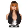 Peruca atmosférica estilo europeu e americano transfronteiriço, com cor degradê, para mulheres, aplique completo com franja, cabelo preto longo e liso, peruca ligeiramente ondulada, cabeça inteira