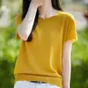 Camiseta de Manga Corta para Mujer Estilo Old Money, Cuello Redondo, Corte Holgado, Adelgazante, Suéter de Punto de Bambú, Moderno, Transpirable, Fresco, Nuevo Top