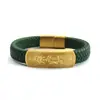 Pulsera de Acero de Titanio Estilo Xizang de Cinco Sutras para Hombres y Mujeres, Pulsera Versátil Color Oro Arena, Pulsera de Cordón de Cuero, Venta al por Mayor