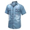 Amazon Aliexpress 2026 Nuevo Retro Europeo y Americano Simple de Manga Corta de Mezclilla para Hombre Casual Talla Grande Camisa de Media Manga