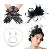 Tocado de plumas de Amazon traje de flores tocado de novia europeo y americano guantes collar traje de accesorios para el cabello tocado para festival de carreras de caballos