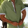 Camisa de Férias na Praia do Havaí 2023 Masculina de Manga Curta Cardigã Camisa Masculina com Botões no Punho Gola Contrastante
