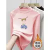 2026 Meninas Médio e Grande Infantis Outono e Inverno De Rong Tecido Escovado Top Camiseta Estilosa de Manga Longa Camada Base Gola Semi-Alta Roupa Íntima Casual