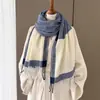 Estilo Simples Color Block Xadrez Grande Cachecol Quente de Faux Cashmere Moda Outono Inverno Lenço Versátil para Pescoço Lenço com Franjas