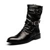 Botas de Cuero de Caña Alta con Punta Aguda Estilo Británico para Hombre para Primavera y Otoño, Botas Martin de Moda Estilo Coreano, Botas de Cuero Cálidas con Forro de Lana a Media Pantorrilla