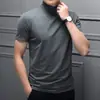 Camiseta de Manga Corta para Hombre de Algodón Puro de Alta Elasticidad para Primavera/Verano, Cuello Alto, Ajuste Delgado, Color Sólido, Camiseta Interior de Moda