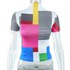 Fabricantes europeos y estadounidenses de comercio exterior transfronterizo 2022 nueva camiseta de manga corta para mujer con cuello medio alto de moda callejera con estampado geométrico ajustada