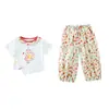 Conjunto de Calças Anti-Mosquito para Meninas Verão 2026 Novo Estiloso Fino Fofo Conjunto de Verão para Crianças, Conjunto de Duas Peças Manga Curta para Meninas