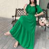 Vestido Corto de Algodón Seda Floral de Manga Corta Vacaciones de Verano Nuevo Vestido Largo Bohemio de Playa para Mujer