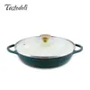 Panela de Ferro Fundido Esmaltado Tastedeli 25cm/2,5QT para Brasear com Tampa de Vidro, Caçarola Forno Holandês Baixo 2,37L para Grelhar, Selar, Assar, utensílio de cozinha multipropósito. Seguro para forno e compatível com indução. (2,37L)