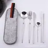 Aço Inoxidável 304 Talheres Pérola Oriental Finos Portáteis Conjunto Doméstico Estilo Ocidental Faca e Garfo para Bife Colher de Sobremesa