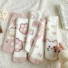 Meias de veludo mink femininas outono e inverno quentes meias tubo de coral para dormir inverno meias de gato rosa fofas de pelúcia
