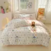 Juego de Ropa de Cama de Algodón con Dibujos de Sábila Fresco y Amigable con la Piel de Cuatro Piezas para Dormitorio de Estudiante Juego de Sábana Individual y Funda de Edredón de Tres Piezas