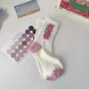 Calcetines casuales de media pantorrilla con estampado floral de corazón rosa lindo, simples y versátiles, calcetines de moda para mujer de la Industria de Calcetines Zhuji
