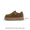 Sapatos de couro genuíno com aumento de altura e camada única para mulheres 2025 primavera e outono novos sapatos de plataforma de sola grossa retrô casual sapatos burkenneth de cabeça grande sem cadarço