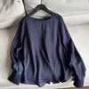 2026 Nuevo Verano Estilo Lino Delgado Jersey Manga Larga Corte Holgado Protección Solar Camisa Pequeña Top para Mujer Venta al por Mayor H21FT053