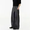 Estilo Old Money Primavera y Otoño Botones Plisados Guadaña Casual de Negocios Caída Casual Suelto Fresco Pantalones de Pierna Ancha Largos hasta el Suelo