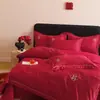 Conjunto de Roupa de Cama de Casamento Chinês Felicidade Dupla Quatro Peças Novo Casamento Lençol Vermelho Capa de Edredom Quarto de Casamento Festivo Roupa de Cama Vermelha Grande para Casamento