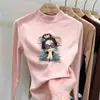 Blusa de base para meninas, nova coleção outono/inverno 2026, blusa de fleece infantil com gola semi-alta, roupa íntima casual, camiseta de manga longa para meninas