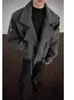 Chaqueta de Lana de Doble Cuello con Cremallera Diagonal de Diseño, Talla Grande para Hombre, Abrigo de Moda con Cuello para Otoño e Invierno, Gris Oscuro y Negro