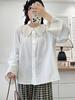 Camisa antiedad con cuello de muñeca Mori Girl para mujer, otoño 2024, nuevo diseño, blusa holgada y antiedad Sense Niche