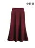 Saia Midi Acetinada de Acetato Plus Size Petite com Caimento Feminina Primavera Verão Cor Sólida Cintura Alta Bodycon Saia Sereia Comprimento Médio
