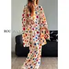 Conjunto nuevo de pijama casual estilo francés para mujer, primavera y otoño, con lunares, manga larga, pantalón largo, ropa de casa, se puede usar para salir