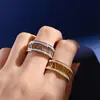 [56] Nuevo anillo de acero de titanio con números romanos huecos, doble fila de diamantes, acero inoxidable, simple europeo y americano, para hombre y mujer