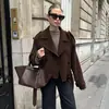 Abrigo de Lana Marrón Estilo Francés para Mujer, Chaqueta Gruesa de Lana Cruzada, Corte Holgado, Ropa para Mujer, En Stock para Entrega Inmediata