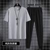 Terno de calça de manga curta masculino 2022 Novo Jovem Masculino esportivo casual gola redonda moderno estampado conjunto de duas peças
