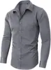 Comercio Exterior Camisa de Manga Larga Lisa Elástica Color Natural Botón Four-Way Stretch para Hombre Ropa de Trabajo Profesional No Planchar Talla Europea para Hombre