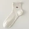 Calcetines transparentes de lunares con volantes para perros pequeños estilo japonés, calcetines transparentes de lunares blancos para mujer, calcetines holgados de dibujos animados lindos de moda, algodón