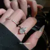 Anel aberto de ouro maciço 14k banhado com zircônia quadrada, coração de borboleta, pérola, anel simples e estiloso para o dedo indicador, joia para mulheres