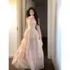Con copas, pañuelo de seda~Vestido de tirantes rosa de lunares estilo francés, nuevo vestido tipo pastel de verano para mujer