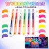 Marcador de pintura corporal UV que brilla en la oscuridad, doble punta, 12 colores, pluma de tatuaje graffiti, pluma de pintura facial fluorescente para festivales de música y discotecas