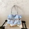 Bolso de hombro bordado con cielo estrellado rosa para mujer, bolso de mano de alta estética estilo coreano con decoración de encaje, bolso para estudiante y para ir al trabajo