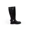 Ma Sichun mesmo estilo couro genuíno sola grossa estilo britânico fivela botas de cano médio enrugadas botas de montaria feminina salto grosso botas longas de motocicleta