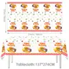 Set de fiesta de cumpleaños temático de hamburguesas al estilo americano y pollo frito con platos de papel desechables, vasos, mantel, banderines y globos para decoración