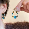 Pendientes de Cuentas de Color Natural Contrastante para Mujer, Pendientes Retro de Gama Alta para Otoño e Invierno, Pendientes de Diseño de Nicho Estilo Chino Nuevo