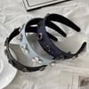 Tiara Barroca de Jeans com Strass para Mulheres, Tiara de Cabelo de Crânio Alto e Aba Larga, Pacote de Cabelo Retrô de Alta Qualidade e Elegante