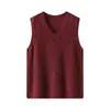 Colete de tricô com decote V para mulheres, lã e cashmere, tecido escovado, novo colete de tricô sem mangas, solto e versátil, top com lantejoulas para o outono